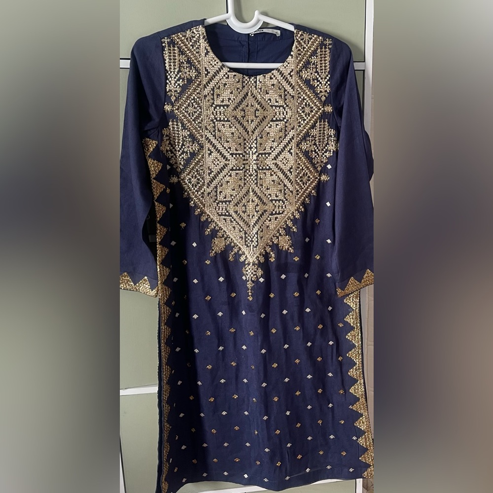Pakistani Navy Blue formal shirt  with Gold Embellishments